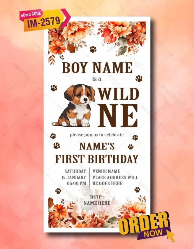 Cute Wolf Cub Wild One Woodland Birthday Party Invitation