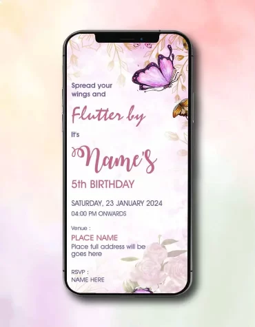 Flutter By Butterflies Birthday Lavender Purple Invitation