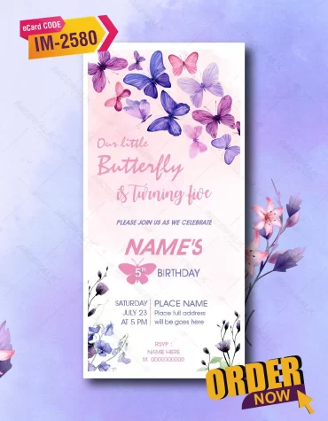Flutter By Butterfly Birthday Lavender Purple Invitation
