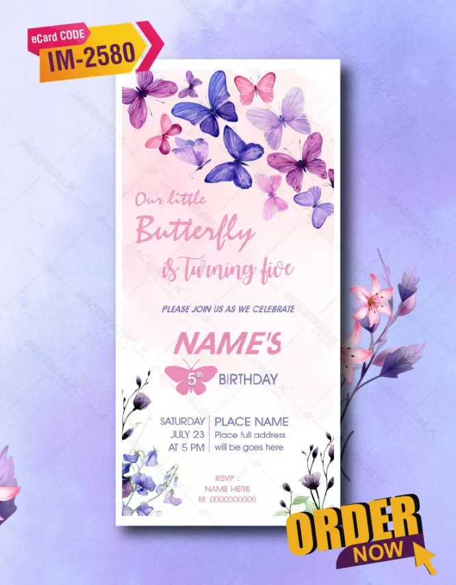 Flutter By Butterfly Birthday Lavender Purple Invitation