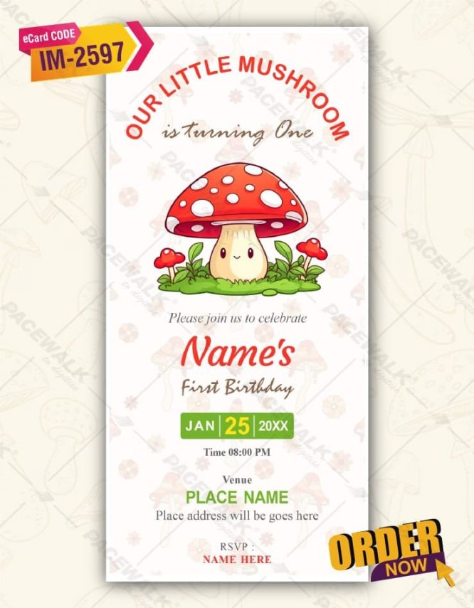 Little Mushroom Birthday Invitation