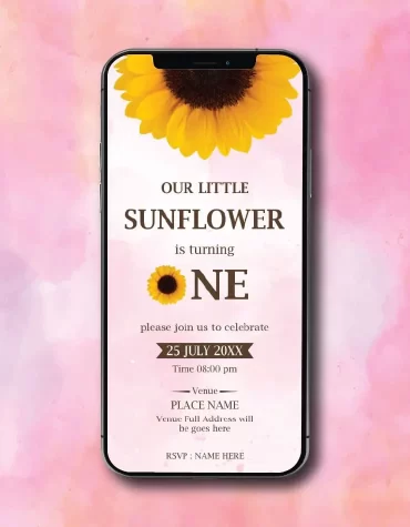 Little Sunflower First Birthday Invitation