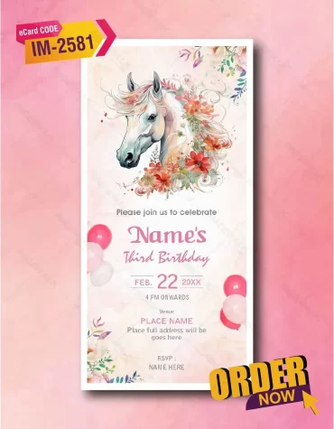 Pastel Pink Baby Horse Girls Birthday Party Invitation