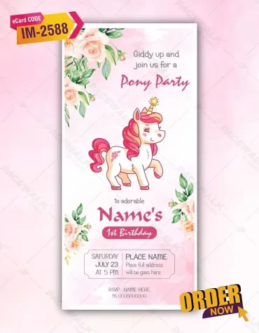 Unicorn Little Pony Theme Birthday Invitation